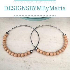 NWT Large Natural Wood Beaded Hoops